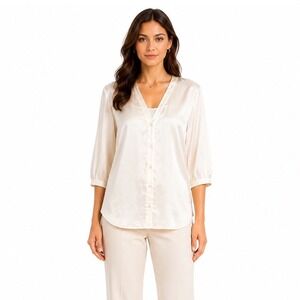 Diana D'Or 100% Silk Button Tunic Blouse Women L Ivory Minimalist Luxury Chic